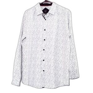 Rivelli Blue and White Print Long Sleeve Button Front Shirt Size Large